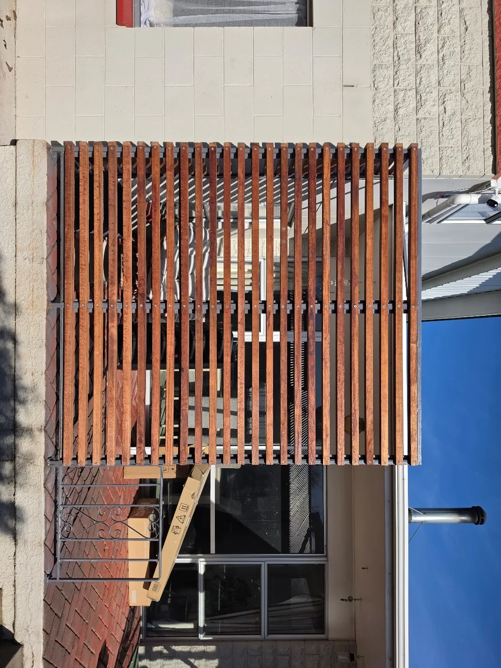 Timber slat screening on patio at 25 Derbridge Street, Christchurch